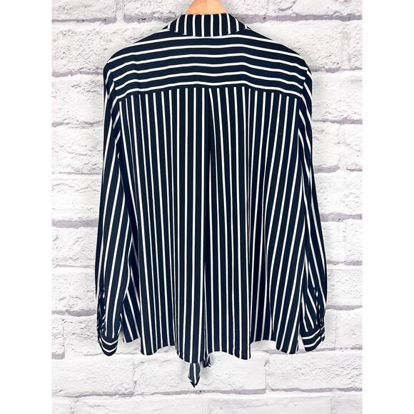 SUSAN GRAVER Women's 16 Black White‎ Striped Stretch Tie Front Button Up Shirt - Picture 3 of 8